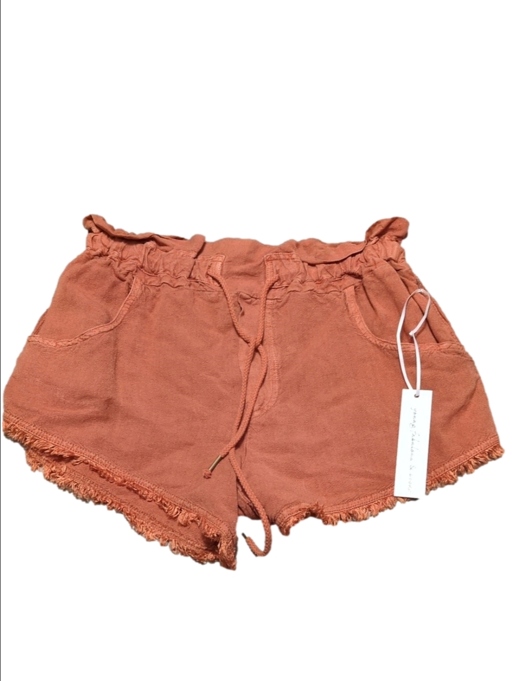 Young Fabulous And Broke Orange Linen Blend Paperbag Shorts With Tie Size Small